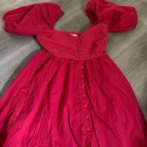 Maeve Anthropologie Red dress Puff sleeve